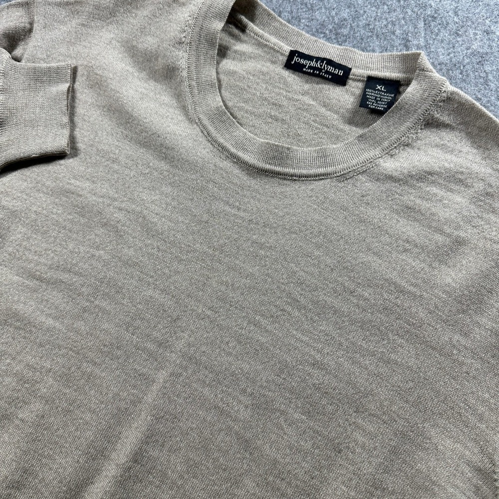 Joseph & Lyman Sweater Mens XL Tan Extrafine Merino Wool Crew Neck Made In Italy